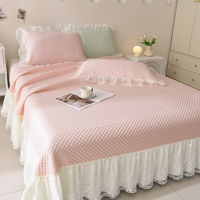 91家纺网 家纺一手货源 找家纺 席匠 2026新款A类凉感豆豆凉席席子凉席三件套 粉色