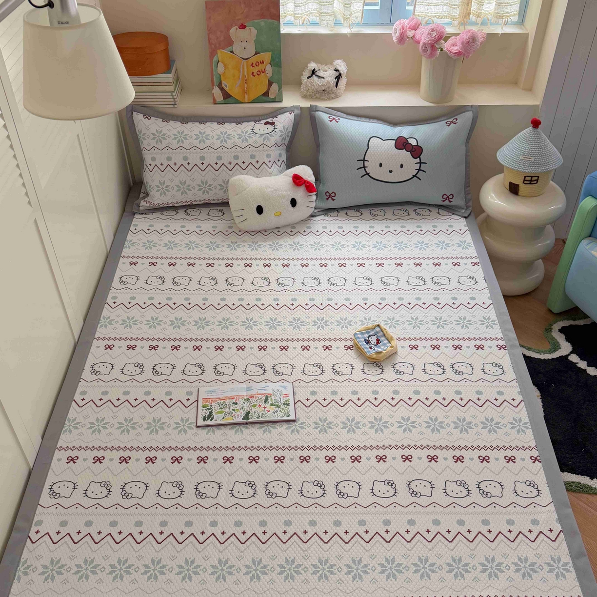 Sweet dreams甜梦 2026新款数码印花小板凉感豆豆席 猫猫蝴蝶结