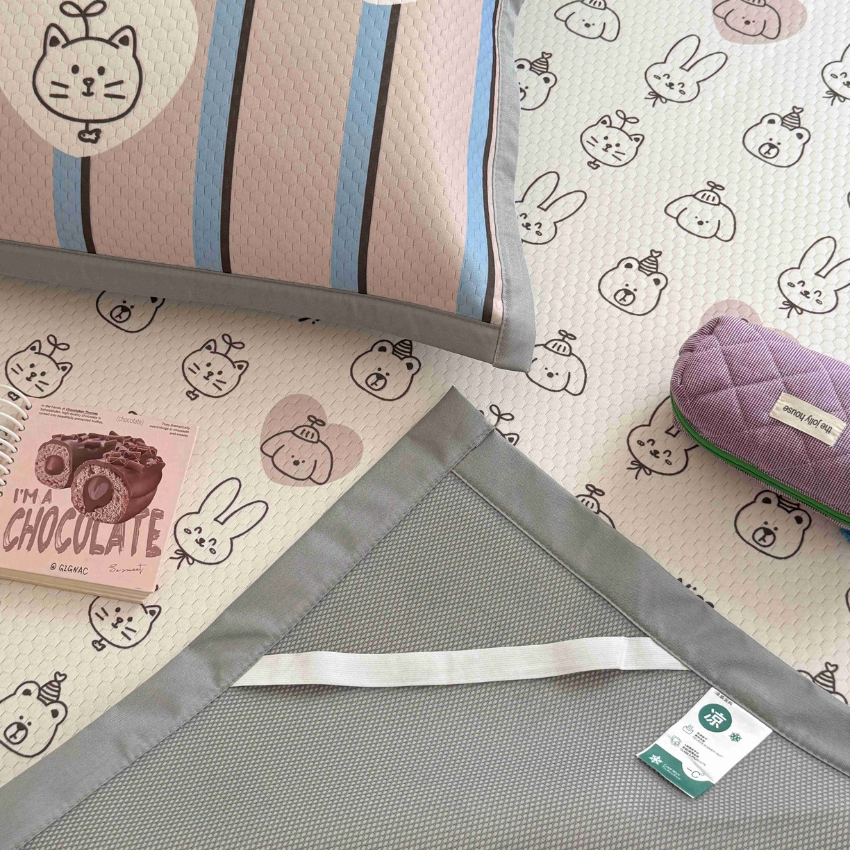 91家纺网 家纺一手货源 找家纺 Sweet dreams甜梦 2026新款数码印花小板凉感豆豆席 美好一天