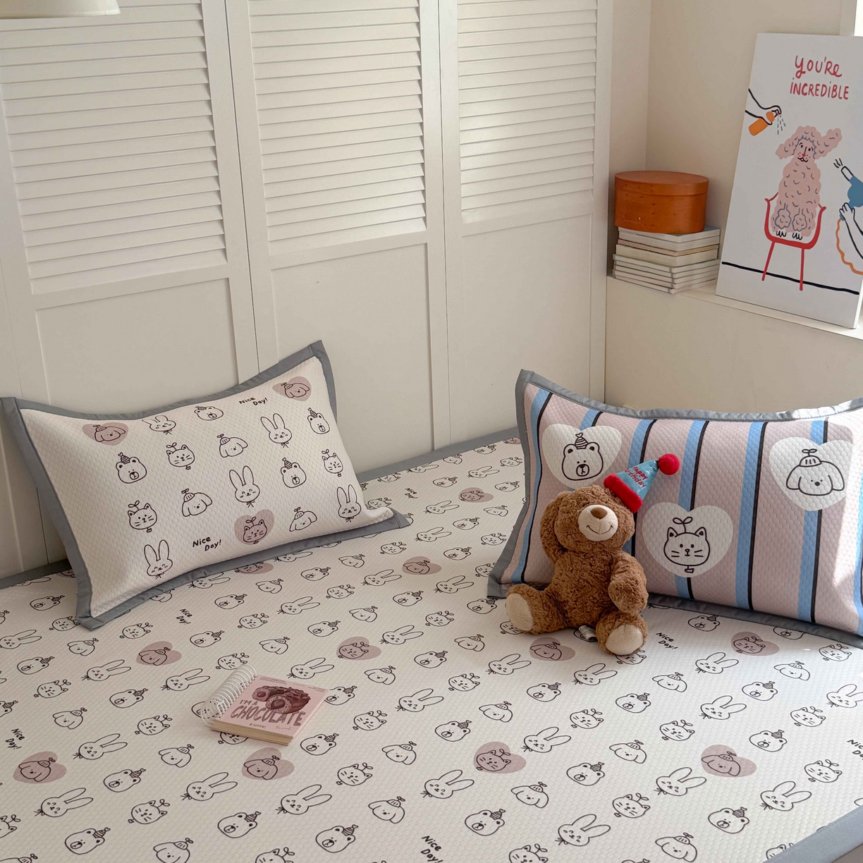 91家纺网 家纺一手货源 找家纺 Sweet dreams甜梦 2026新款数码印花小板凉感豆豆席 美好一天