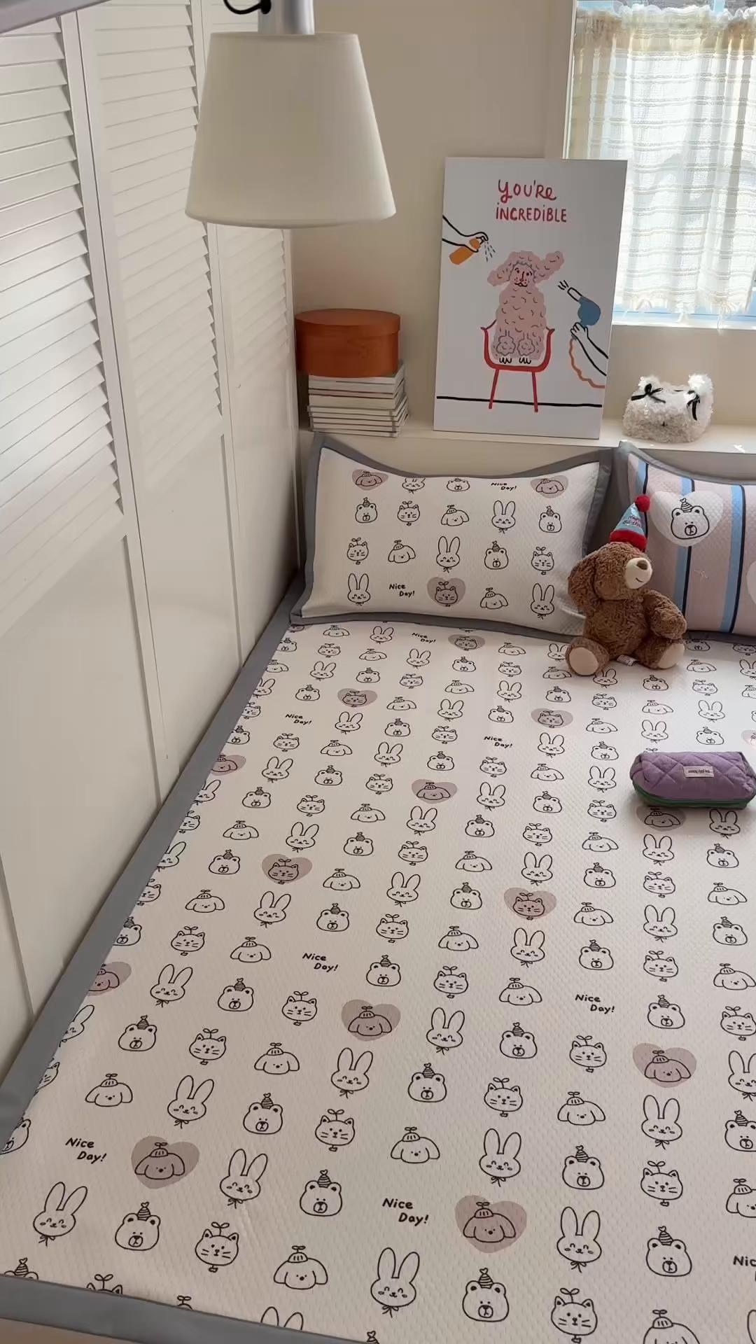 91家纺网 家纺一手货源 找家纺 Sweet dreams甜梦 2026新款数码印花小板凉感豆豆席 美好一天