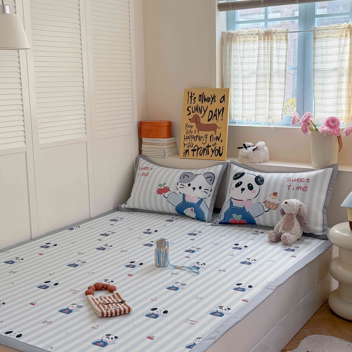 91家纺网 家纺一手货源 找家纺 Sweet dreams甜梦 2026新款数码印花小板凉感豆豆席 甜梦时光