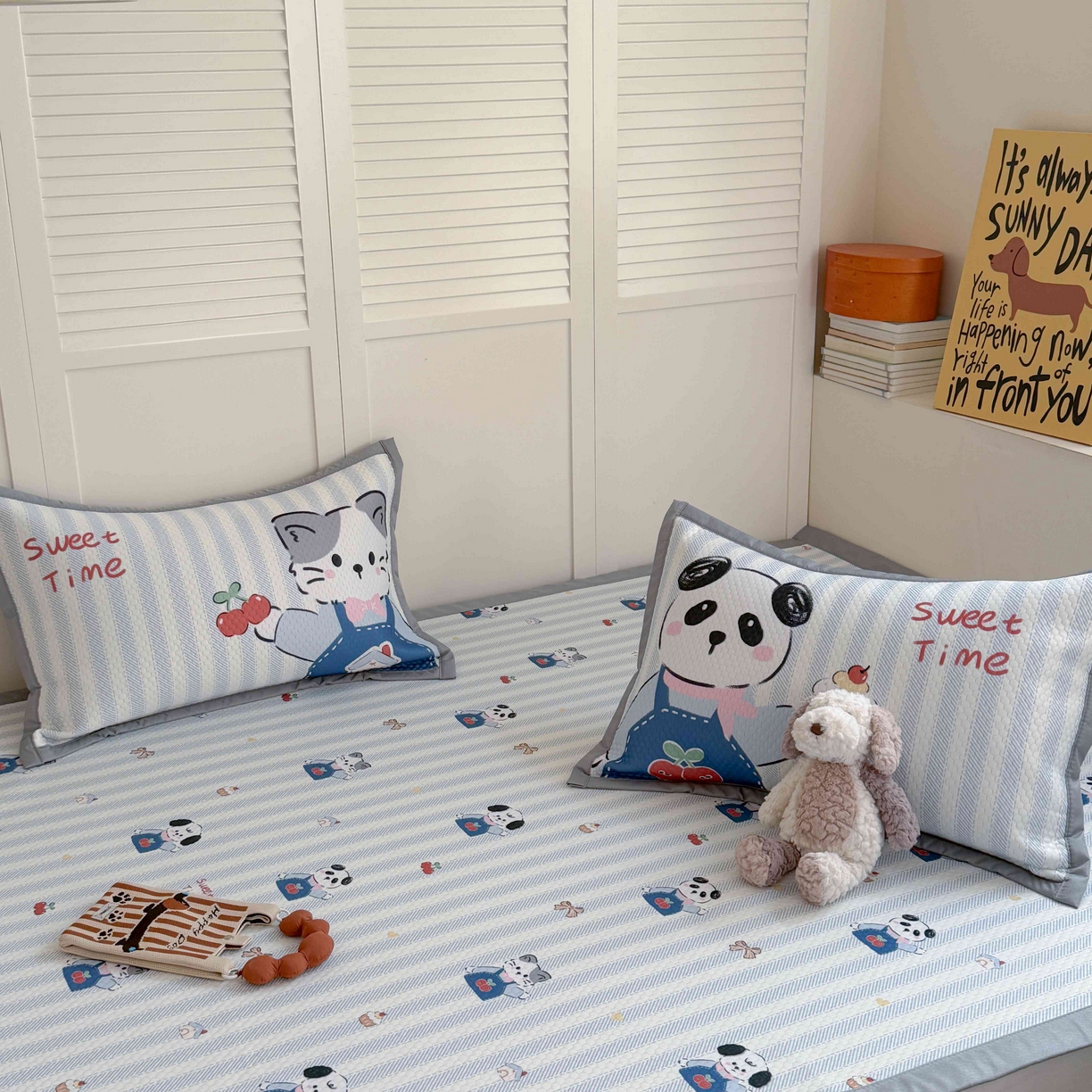 91家纺网 家纺一手货源 找家纺 Sweet dreams甜梦 2026新款数码印花小板凉感豆豆席 甜梦时光