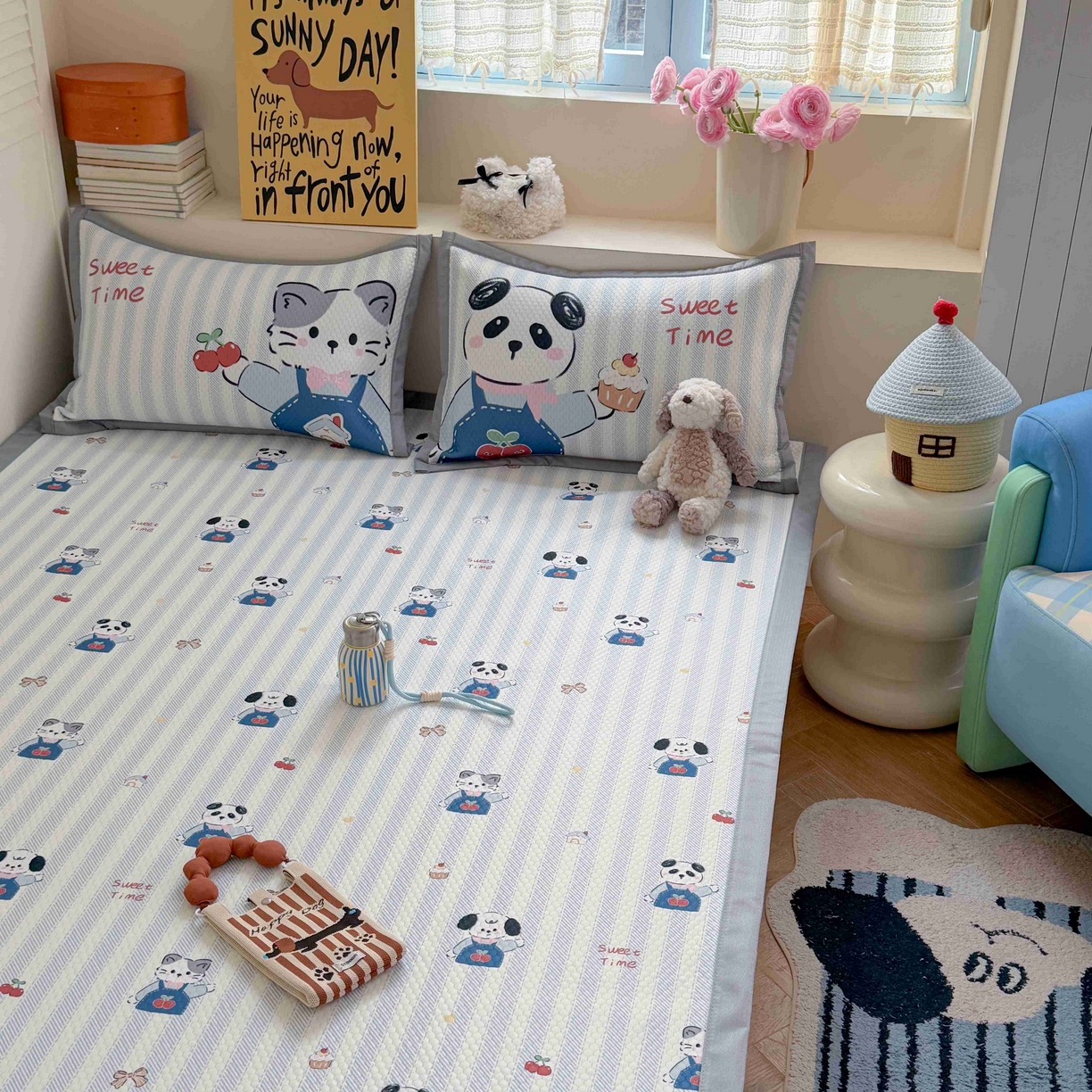 91家纺网 家纺一手货源 找家纺 Sweet dreams甜梦 2026新款数码印花小板凉感豆豆席 甜梦时光