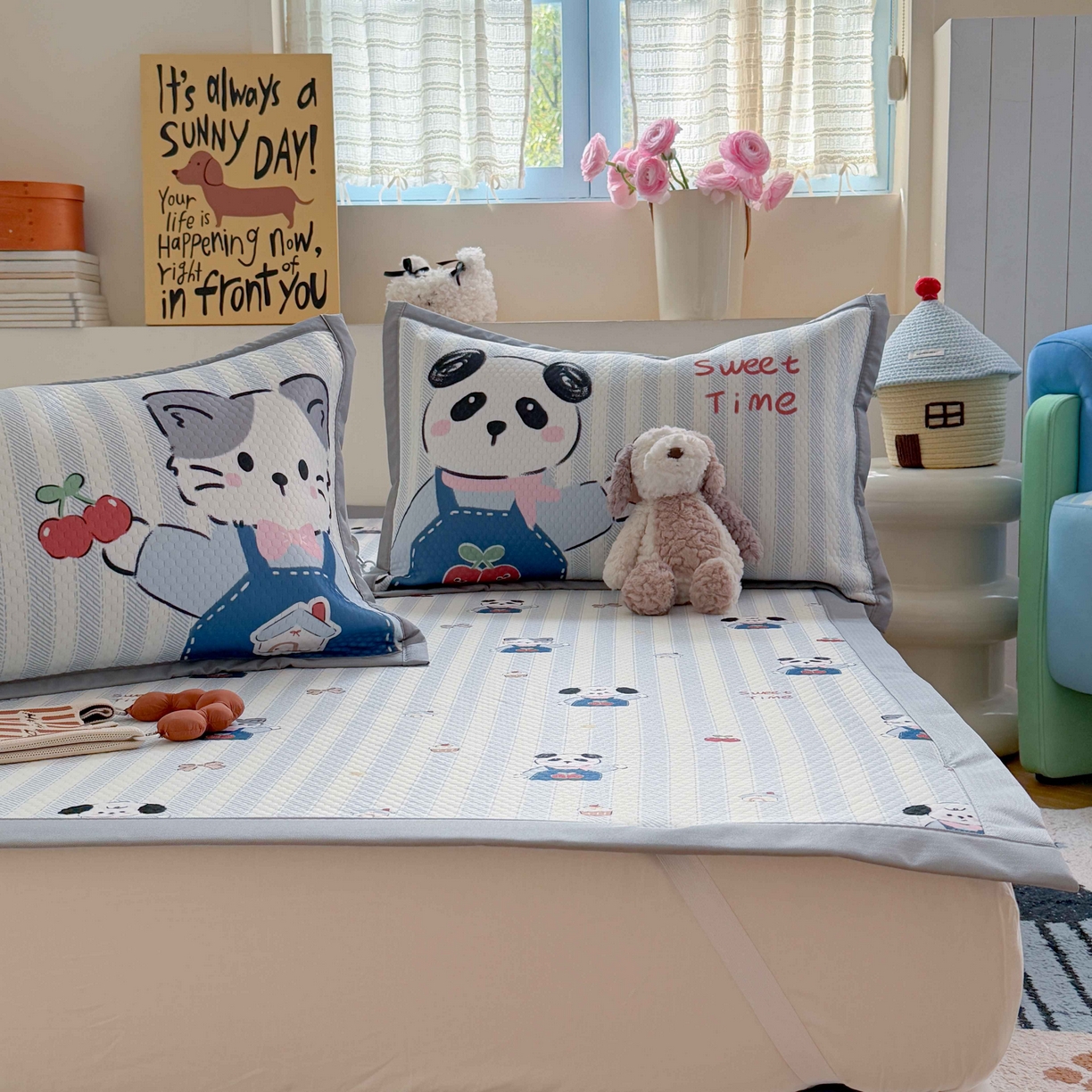 91家纺网 家纺一手货源 找家纺 Sweet dreams甜梦 2026新款数码印花小板凉感豆豆席 甜梦时光