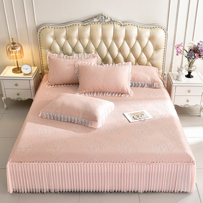 91家纺网 家纺一手货源 找家纺 席匠 2026新款凉感冰豆豆床裙款凉席席子凉席-PE系列 欧式-粉