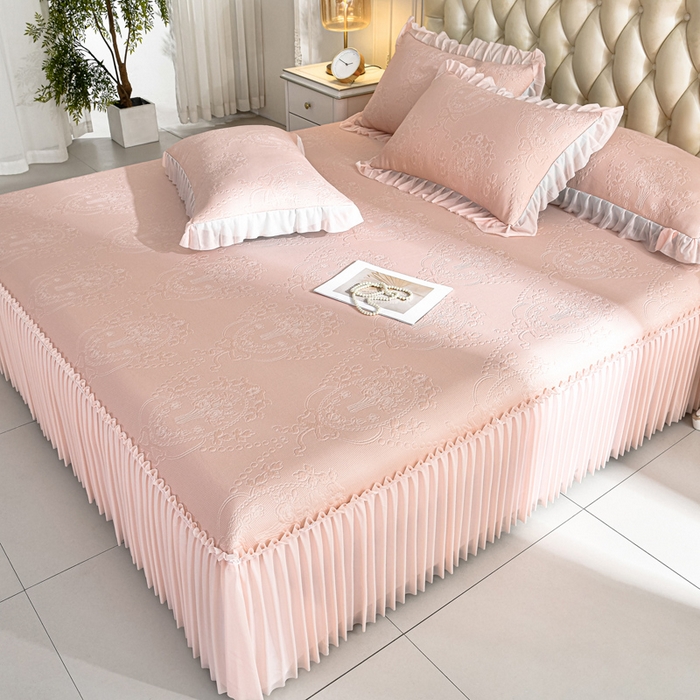 91家纺网 家纺一手货源 找家纺 席匠 2026新款凉感冰豆豆床裙款凉席席子凉席-PE系列 欧式-粉