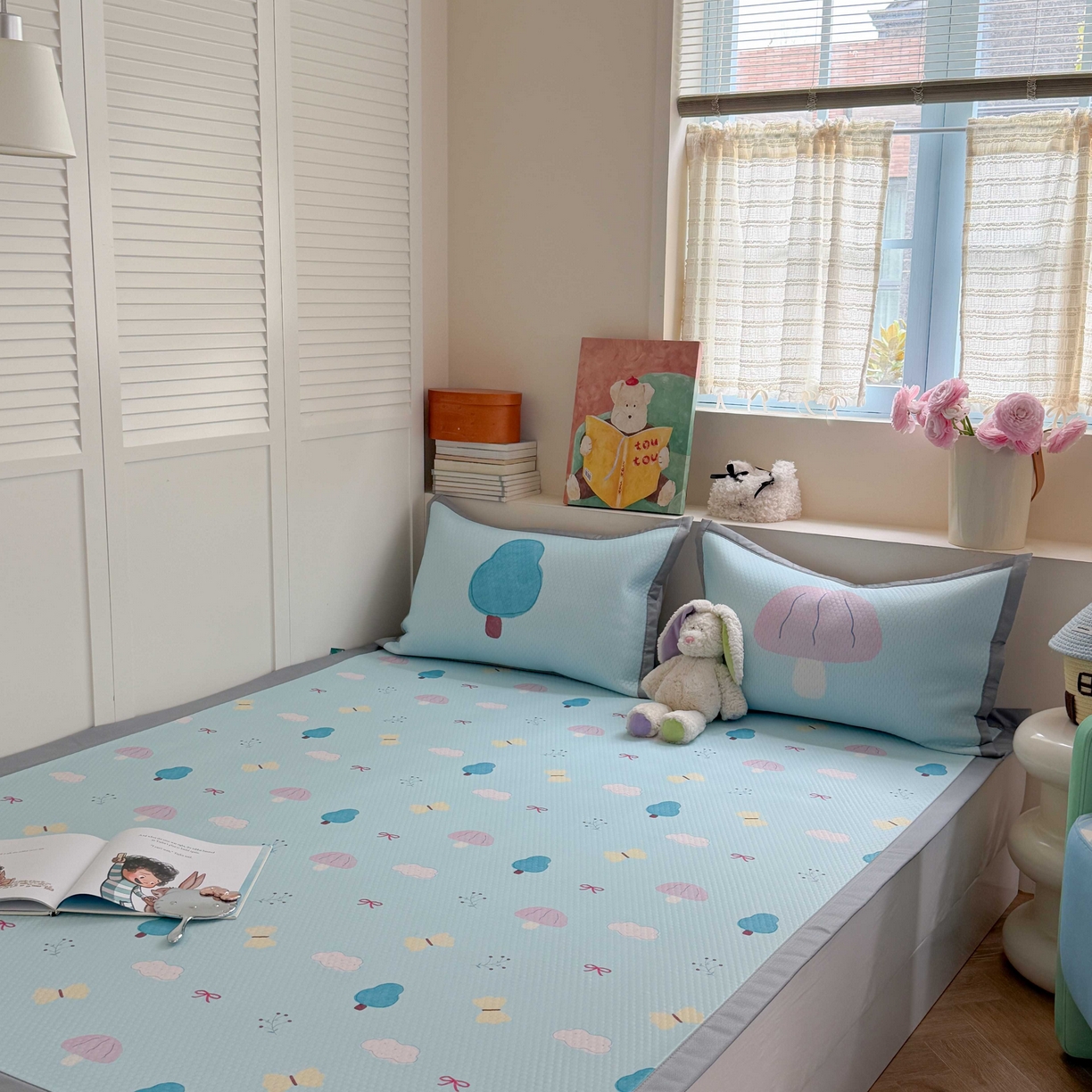 91家纺网 家纺一手货源 找家纺 Sweet dreams甜梦 2026新款数码印花小板凉感豆豆席 小森林