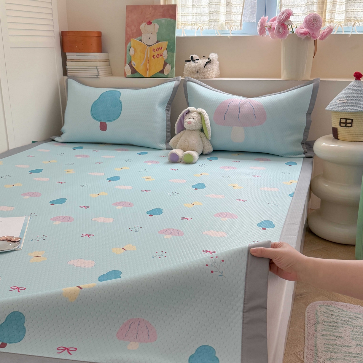 91家纺网 家纺一手货源 找家纺 Sweet dreams甜梦 2026新款数码印花小板凉感豆豆席 小森林