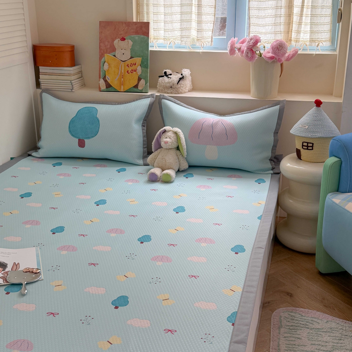 91家纺网 家纺一手货源 找家纺 Sweet dreams甜梦 2026新款数码印花小板凉感豆豆席 小森林