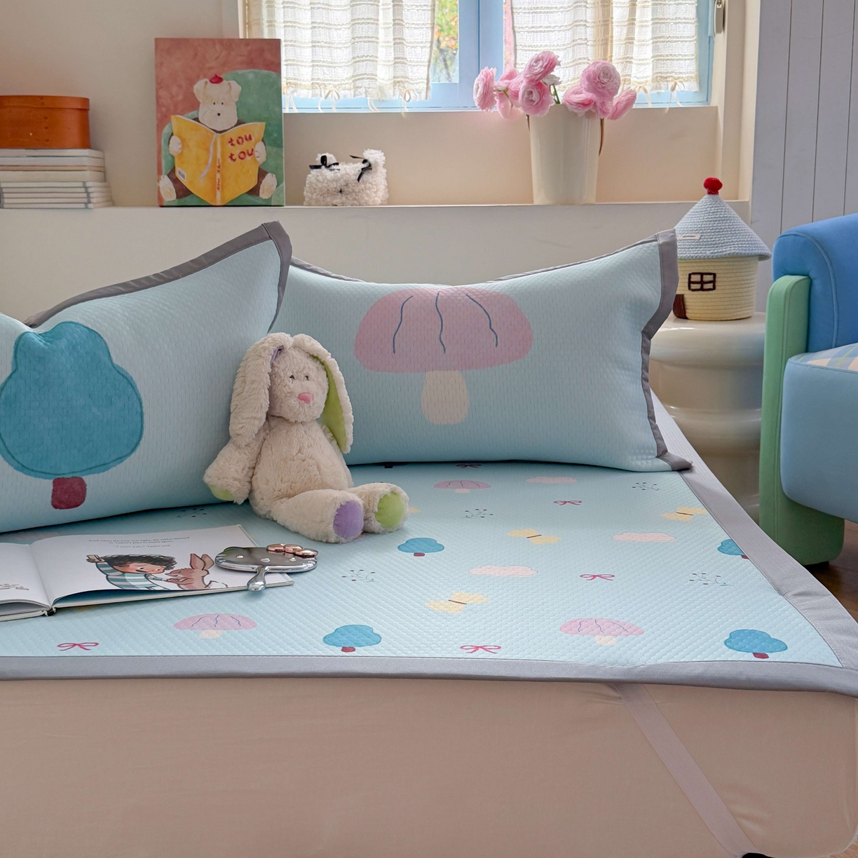 91家纺网 家纺一手货源 找家纺 Sweet dreams甜梦 2026新款数码印花小板凉感豆豆席 小森林