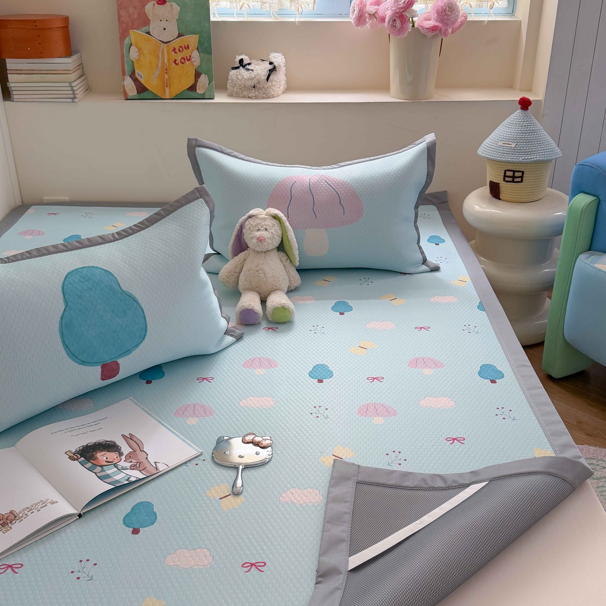 91家纺网 家纺一手货源 找家纺 Sweet dreams甜梦 2026新款数码印花小板凉感豆豆席 小森林