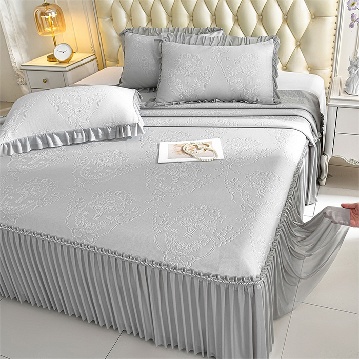 91家纺网 家纺一手货源 找家纺 席匠 2026新款凉感冰豆豆床裙款凉席席子凉席-PE系列 欧式-灰