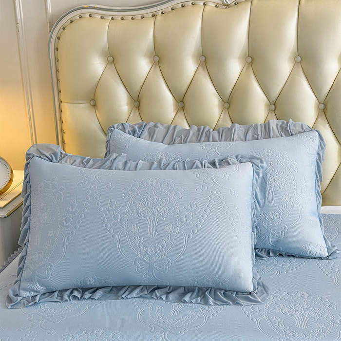 91家纺网 家纺一手货源 找家纺 席匠 2026新款凉感冰豆豆床裙款凉席席子凉席-PE系列 欧式-蓝