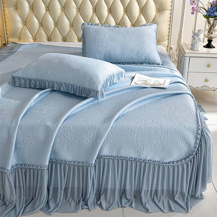 91家纺网 家纺一手货源 找家纺 席匠 2026新款凉感冰豆豆床裙款凉席席子凉席-PE系列 欧式-蓝