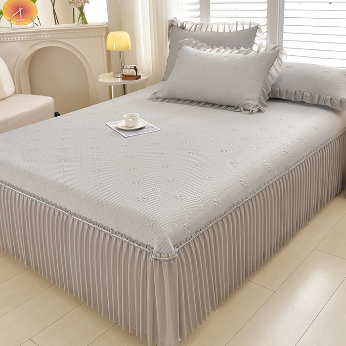 91家纺网 家纺一手货源 找家纺 席匠 2026新款凉感冰豆豆床裙款凉席席子凉席-PE系列 幸运草-灰