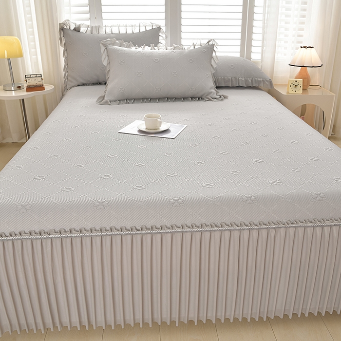 91家纺网 家纺一手货源 找家纺 席匠 2026新款凉感冰豆豆床裙款凉席席子凉席-PE系列 幸运草-灰