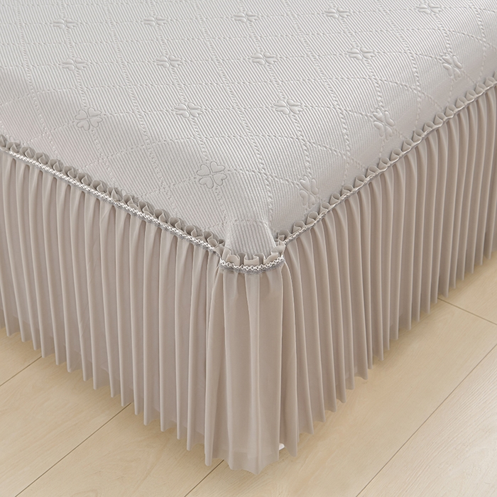 91家纺网 家纺一手货源 找家纺 席匠 2026新款凉感冰豆豆床裙款凉席席子凉席-PE系列 幸运草-灰