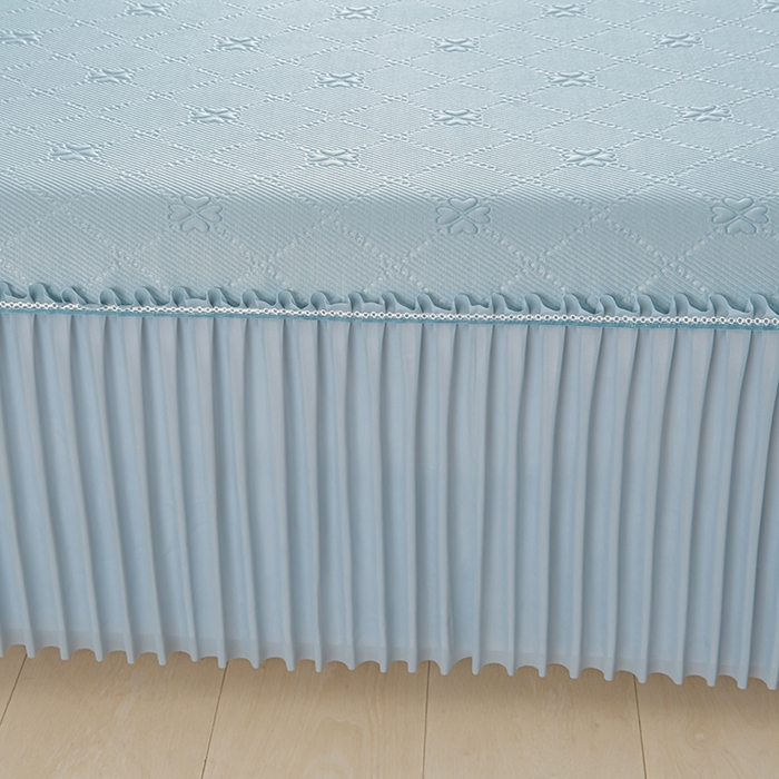 91家纺网 家纺一手货源 找家纺 席匠 2026新款凉感冰豆豆床裙款凉席席子凉席-PE系列 幸运草-蓝