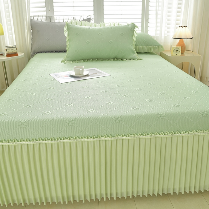 91家纺网 家纺一手货源 找家纺 席匠 2026新款凉感冰豆豆床裙款凉席席子凉席-PE系列 幸运草-绿