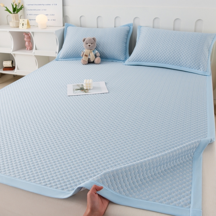 91家纺网 家纺一手货源 找家纺 席匠 2026新款冰豆豆床裙纯色款凉席席子凉席三件套 纯色床席款-蓝