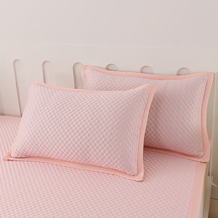 91家纺网 家纺一手货源 找家纺 席匠 2026新款冰豆豆床裙纯色款凉席席子凉席三件套 纯色床席款-粉