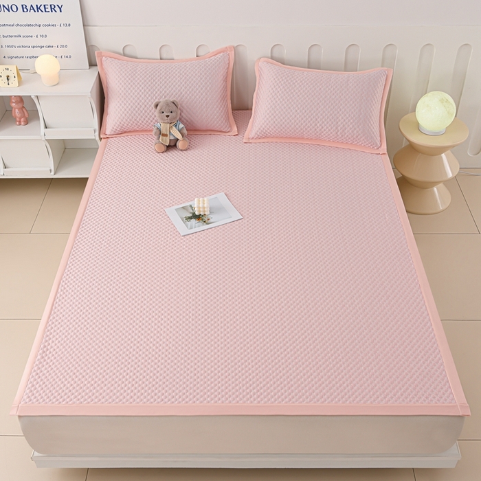 91家纺网 家纺一手货源 找家纺 席匠 2026新款冰豆豆床裙纯色款凉席席子凉席三件套 纯色床席款-粉