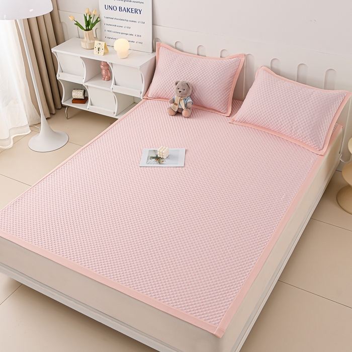 91家纺网 家纺一手货源 找家纺 席匠 2026新款冰豆豆床裙纯色款凉席席子凉席三件套 纯色床席款-粉