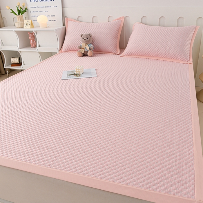 91家纺网 家纺一手货源 找家纺 席匠 2026新款冰豆豆床裙纯色款凉席席子凉席三件套 纯色床席款-粉