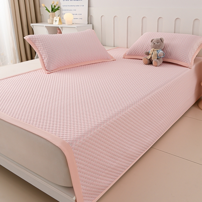 91家纺网 家纺一手货源 找家纺 席匠 2026新款冰豆豆床裙纯色款凉席席子凉席三件套 纯色床席款-粉