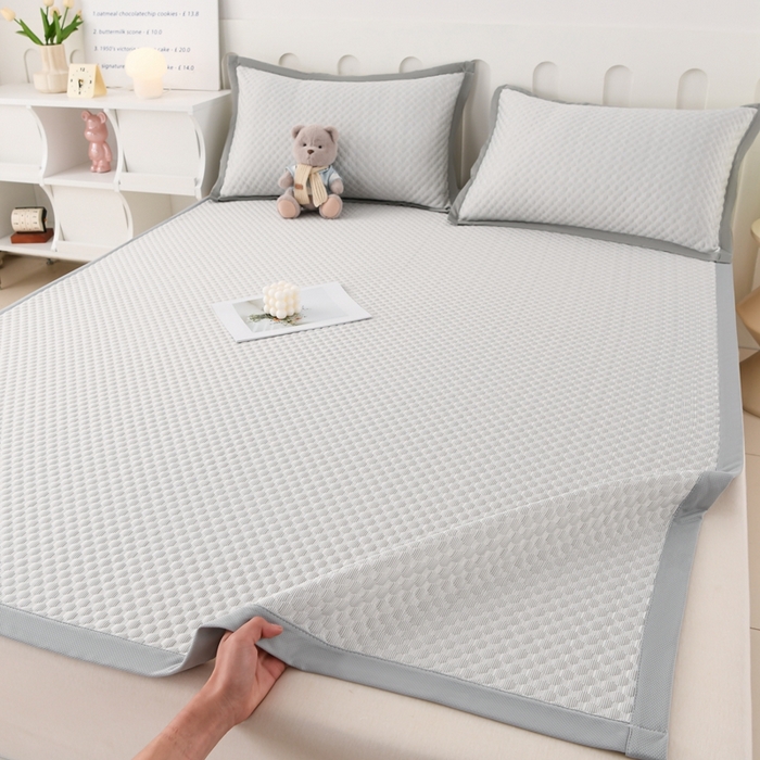 席匠 2026新款冰豆豆床裙纯色款凉席席子凉席三件套 纯色床席款-灰