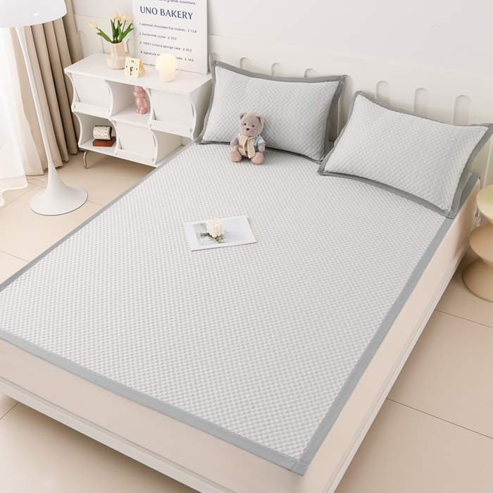 91家纺网 家纺一手货源 找家纺 席匠 2026新款冰豆豆床裙纯色款凉席席子凉席三件套 纯色床席款-灰