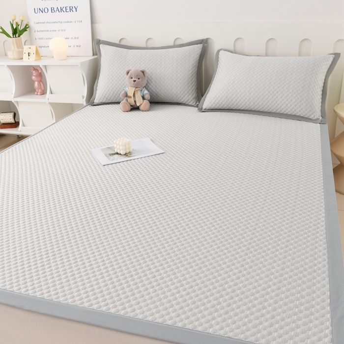 91家纺网 家纺一手货源 找家纺 席匠 2026新款冰豆豆床裙纯色款凉席席子凉席三件套 纯色床席款-灰