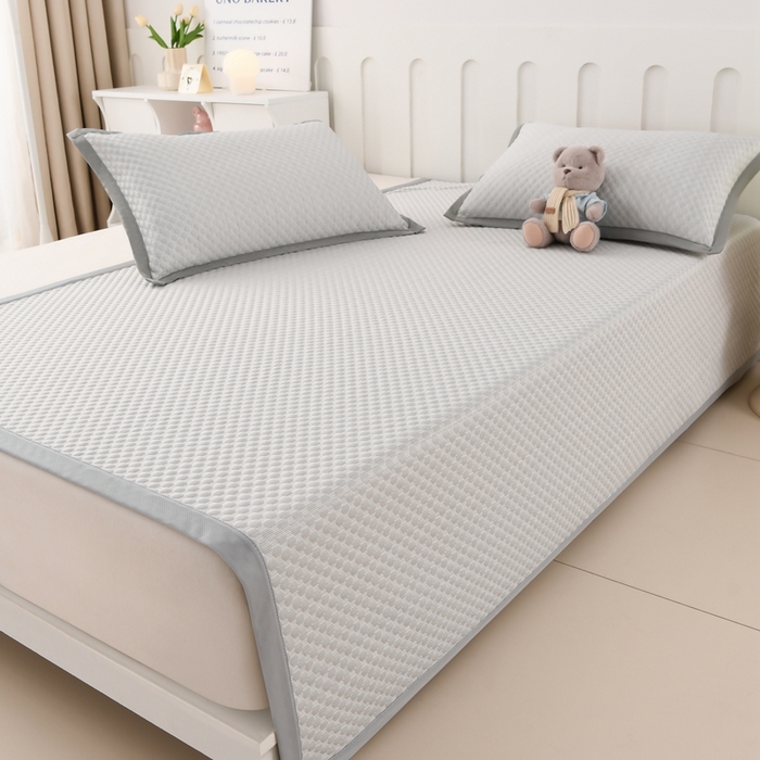 91家纺网 家纺一手货源 找家纺 席匠 2026新款冰豆豆床裙纯色款凉席席子凉席三件套 纯色床席款-灰