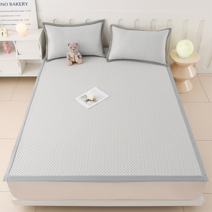 91家纺网 家纺一手货源 找家纺 席匠 2026新款冰豆豆床裙纯色款凉席席子凉席三件套 纯色床席款-灰