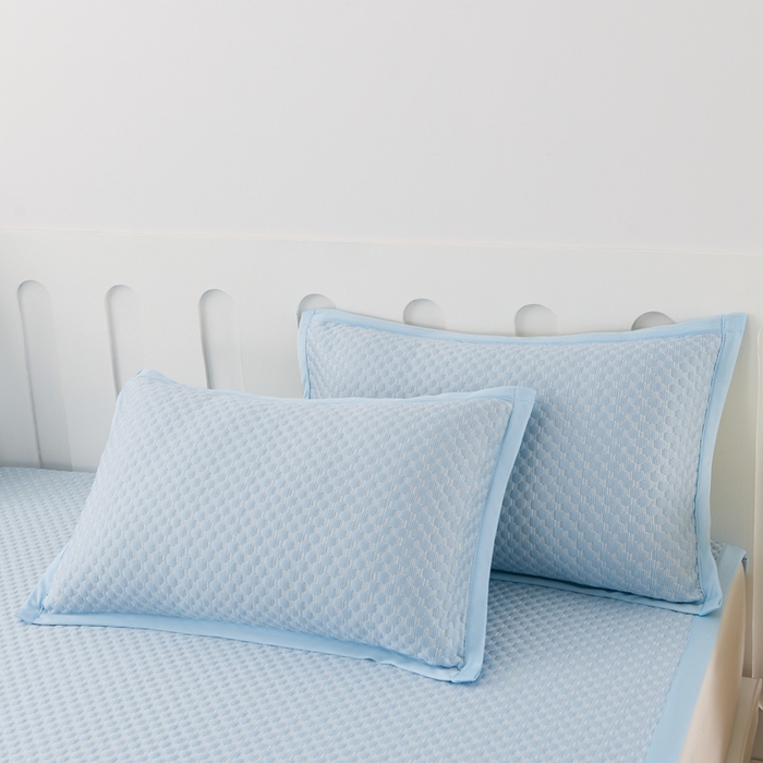 91家纺网 家纺一手货源 找家纺 席匠 2026新款冰豆豆床裙纯色款凉席席子凉席三件套 纯色床席款-蓝