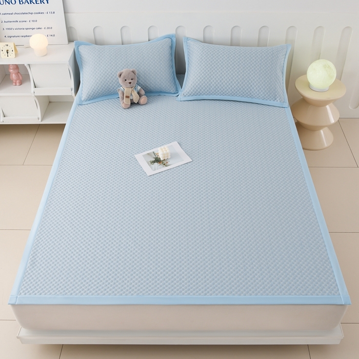 91家纺网 家纺一手货源 找家纺 席匠 2026新款冰豆豆床裙纯色款凉席席子凉席三件套 纯色床席款-蓝