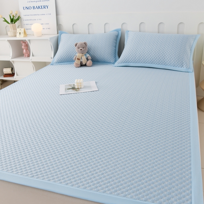 91家纺网 家纺一手货源 找家纺 席匠 2026新款冰豆豆床裙纯色款凉席席子凉席三件套 纯色床席款-蓝