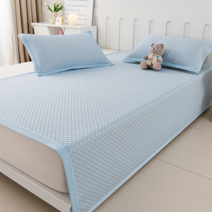 91家纺网 家纺一手货源 找家纺 席匠 2026新款冰豆豆床裙纯色款凉席席子凉席三件套 纯色床席款-蓝