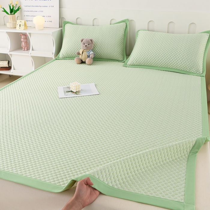 席匠 2026新款冰豆豆床裙纯色款凉席席子凉席三件套 纯色床席款-绿