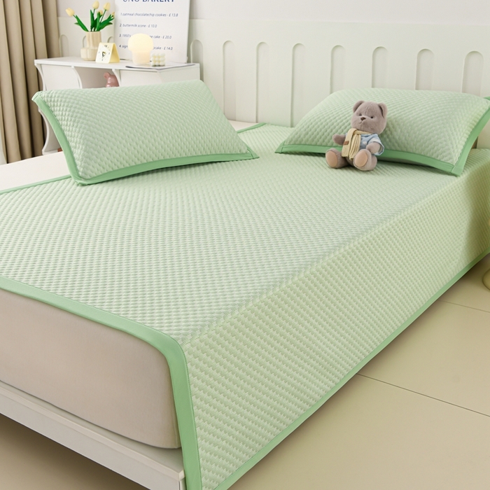 91家纺网 家纺一手货源 找家纺 席匠 2026新款冰豆豆床裙纯色款凉席席子凉席三件套 纯色床席款-绿