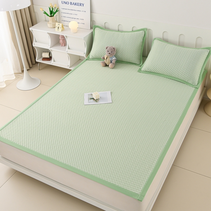 91家纺网 家纺一手货源 找家纺 席匠 2026新款冰豆豆床裙纯色款凉席席子凉席三件套 纯色床席款-绿