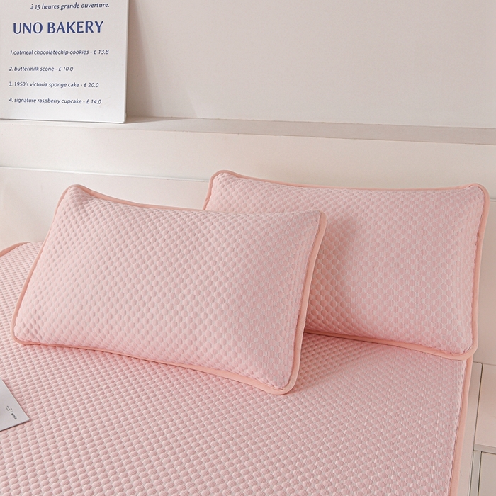 91家纺网 家纺一手货源 找家纺 席匠 2026新款冰豆豆床裙纯色款凉席席子凉席三件套 纯色床笠款-粉