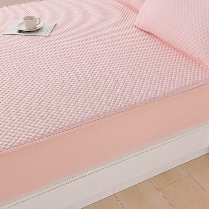 91家纺网 家纺一手货源 找家纺 席匠 2026新款冰豆豆床裙纯色款凉席席子凉席三件套 纯色床笠款-粉