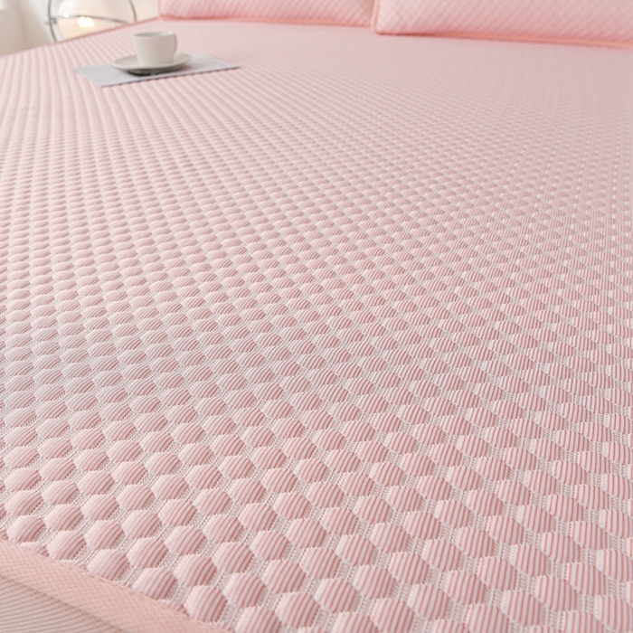 91家纺网 家纺一手货源 找家纺 席匠 2026新款冰豆豆床裙纯色款凉席席子凉席三件套 纯色床笠款-粉