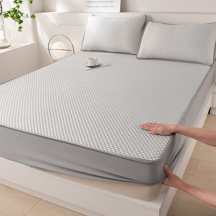 席匠 2026新款冰豆豆床裙纯色款凉席席子凉席三件套 纯色床笠款-灰