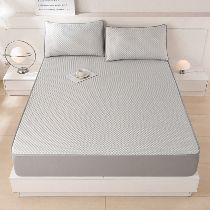 91家纺网 家纺一手货源 找家纺 席匠 2026新款冰豆豆床裙纯色款凉席席子凉席三件套 纯色床笠款-灰