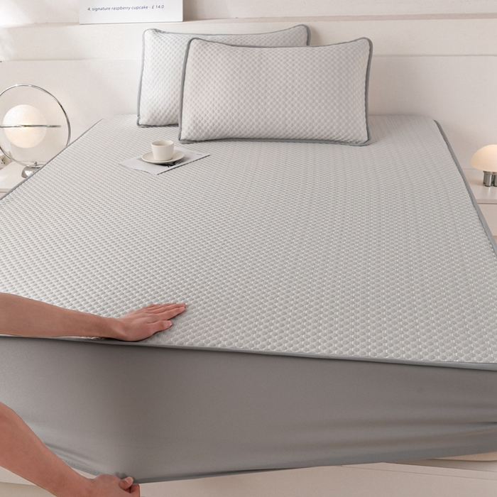 91家纺网 家纺一手货源 找家纺 席匠 2026新款冰豆豆床裙纯色款凉席席子凉席三件套 纯色床笠款-灰