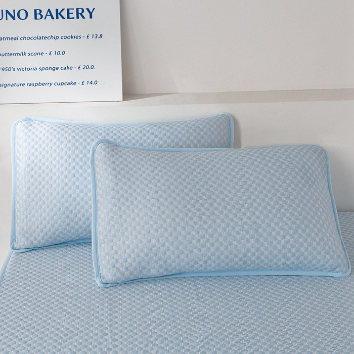 91家纺网 家纺一手货源 找家纺 席匠 2026新款冰豆豆床裙纯色款凉席席子凉席三件套 纯色床笠款-蓝