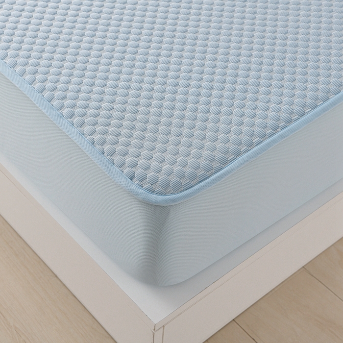 91家纺网 家纺一手货源 找家纺 席匠 2026新款冰豆豆床裙纯色款凉席席子凉席三件套 纯色床笠款-蓝